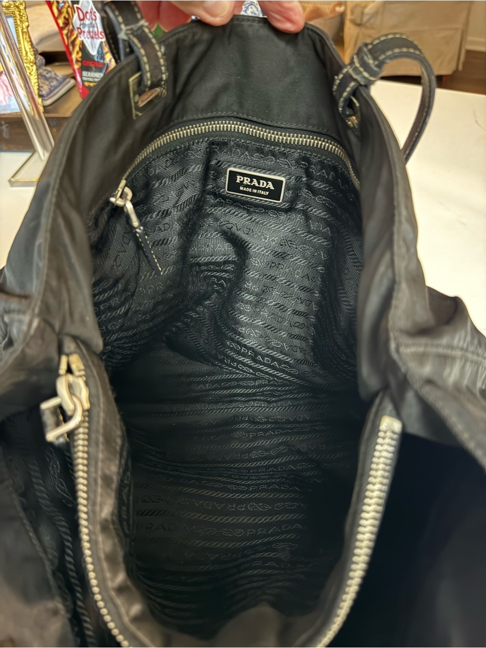 Prada Vintage Tessuto Black Nylon Shoulder Tote with Leather Top Handles Italy - Picture 8 of 17